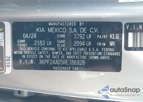 2024 Kia Forte Lxs from USA, damaged, VIN 3KPF24AD5RE786928